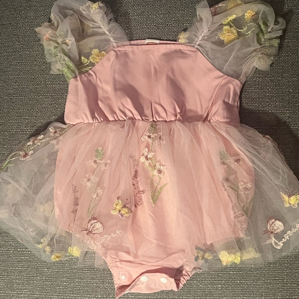 Pink Floral Embroidered Baby Romper